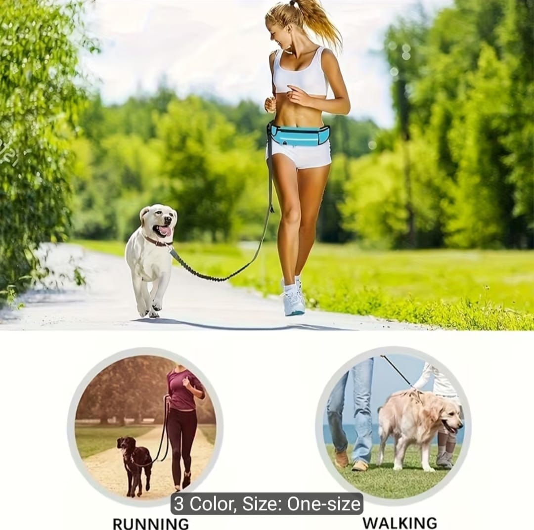 🐾 Hands-Free Dog Walking Belt with Bungee Leash & Zipper Pouch