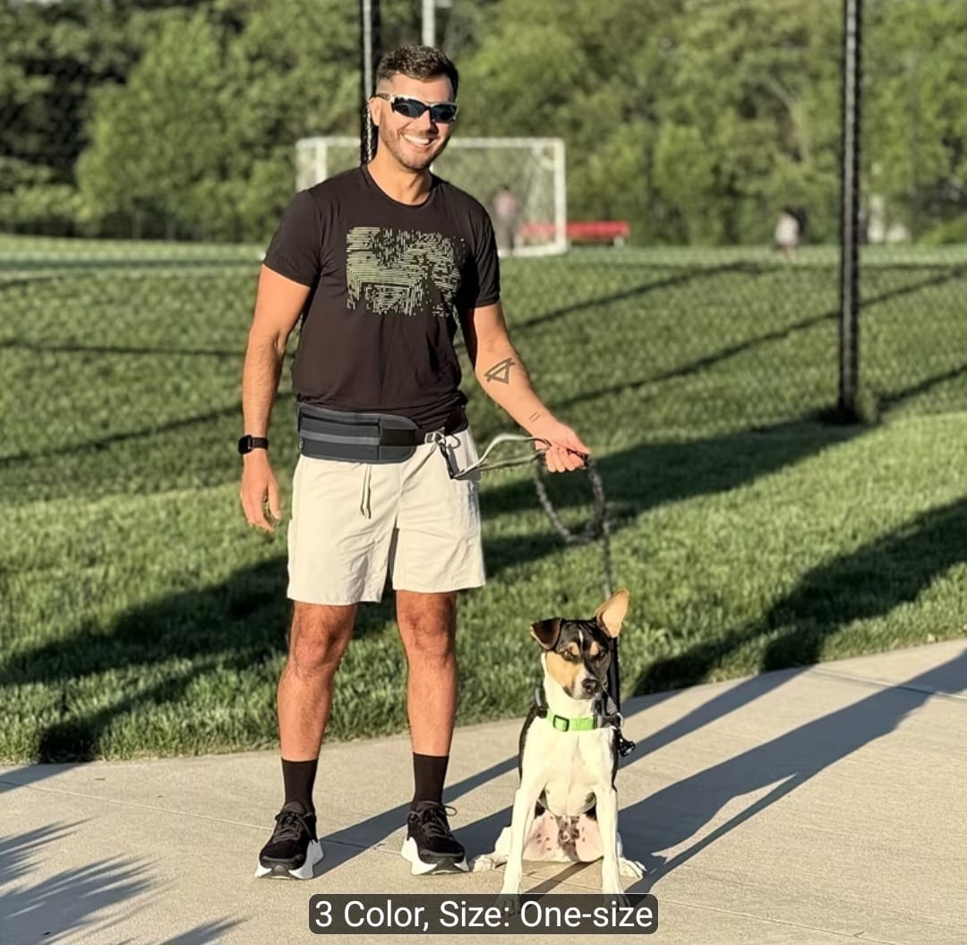 🐾 Hands-Free Dog Walking Belt with Bungee Leash & Zipper Pouch