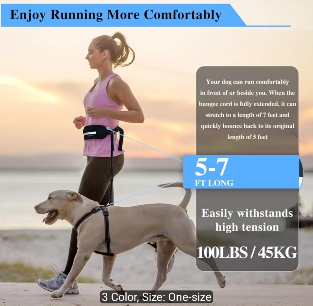 🐾 Hands-Free Dog Walking Belt with Bungee Leash & Zipper Pouch